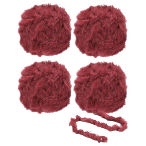 PATIKIL 35yds Kunstpelzgarn, 4 Knäuel Flauschgarn Häkelgarn Flauschiges Garn Weiches Chunky Polyester Plüschfell Wimpern für Häkeln Strickdecke Teppich Pullover, Weinrot von PATIKIL