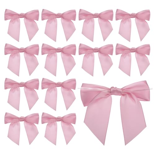 PATIKIL 4,5" Twist Tie Satin Bow, 20 Stück Große Twist Tie Vorgebundene Satinband Schleife Fertige Verpackungsschleife Dekoration für Treat Bag Craft DIY Hochzeit, Hellrosa von PATIKIL