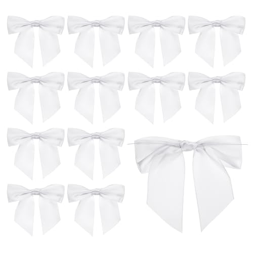 PATIKIL 4,5" Twist Tie Satin Bow, 20 Stück Große Twist Tie Vorgebundene Satinband Schleife Vorgefertigte Verpackungsschleife Dekoration für Treat Bag Craft DIY Hochzeit, Weiß von PATIKIL