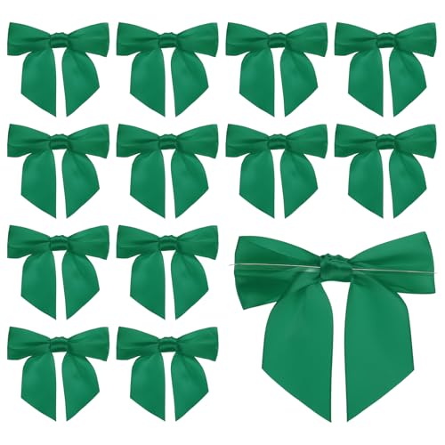 PATIKIL 4,5" Twist Tie Satin Bow, 36 Stück Große Twist Tie Vorgebundene Satinband Schleife Fertige Verpackungsschleife Dekoration für Treat Bag Craft DIY Hochzeit, Dunkelgrün von PATIKIL