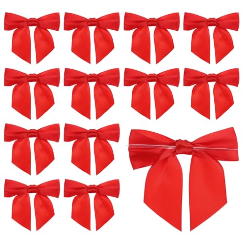 PATIKIL 4,5" Twist Tie Satin Bow, 36 Stück Große Twist Tie Vorgebundene Satinband Schleife Vorgefertigte Verpackungsschleife Dekoration für Treat Bag Craft DIY Hochzeit Weihnachten, Rot von PATIKIL