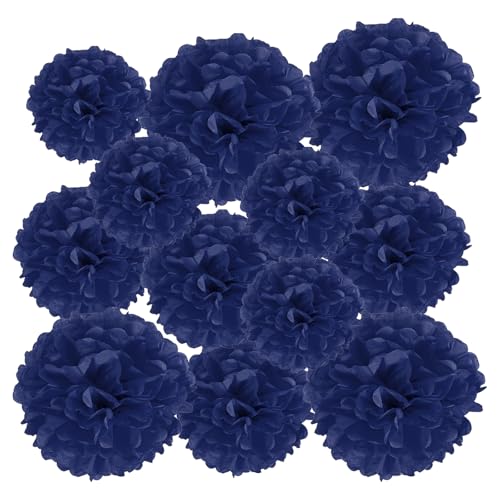 PATIKIL 4"/6"/8" Tissue Pom Poms Blumen, 12er Pack Papierblumenkugel für Hochzeit Brautdusche Geburtstag Junggesellinnenabschied Party Hintergrunddekoration, Marineblau von PATIKIL
