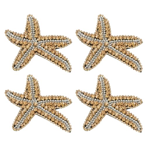 PATIKIL 4 Stk. Seestern Strass Perlen Aufnäher, Seestern Pailletten Applikation Aufnäher zum Aufnähen auf Stoff Pailletten Aufnäher für Kleidung Tasche Jeans Schuhe Hüte Jacke DIY, Gelb von PATIKIL