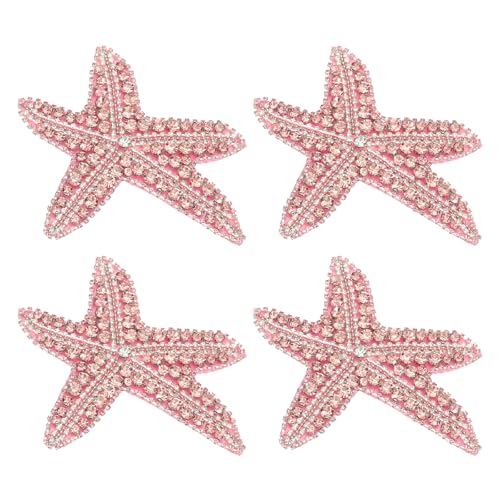 PATIKIL 4 Stk. Seestern Strass Perlen Aufnäher, Seestern Pailletten Applikationen zum Aufnähen auf Stoff Pailletten Aufnäher für Kleidung Tasche Jeans Schuhe Hüte Jacke DIY, Pink von PATIKIL