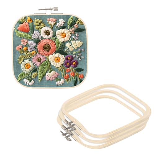 PATIKIL 4 Stück 6,3" x 6,3" Bambus Stickrahmen, Quadratische Verstellbare Kreuzstichrahmen Stickring Punch Needle Rahmen Stickständer für Embroidery Kreuzstich DIY Nähen Dekoration von PATIKIL