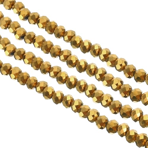 PATIKIL 4 mm Briolette Rondelle Glasperlen, 10 Stück kleine runde facettierte Kristallperlen für Schmuckherstellung Ohrringe Armbänder Halsketten Ringe DIY, Golden von PATIKIL