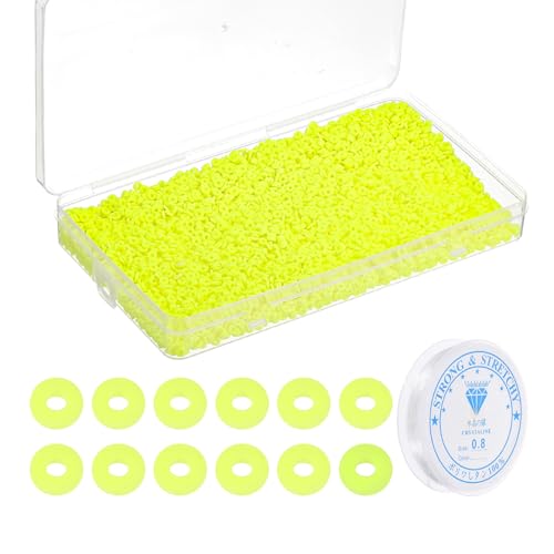 PATIKIL 4000 Stück Tonperlen Armband Bastelset, 4mm Flache Runde Polymer Clay Spacer Perlen Preppy Heishi Perlen Scheibe Freundschaftsschmuckherstellung, Fluoreszierendes Gelb von PATIKIL