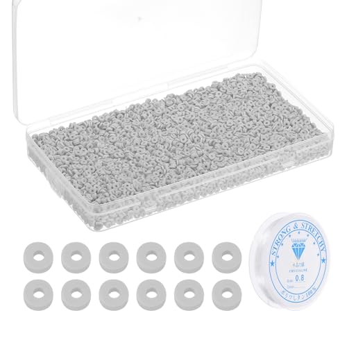 PATIKIL 4000 Stück Tonperlen Armband Bastelset, 4mm Flache Runde Polymer Clay Spacer Perlen Preppy Heishi Perlen Scheibe Freundschaftsschmuckherstellung, Grau PATIKIL 4000 Stück Tonperlen Armband Bastelset, 4mm Flache Runde Polymer Clay Spacer Perlen Preppy Heishi Perlen Scheibe Freundschaftsschmuckherstellung, Grau von PATIKIL