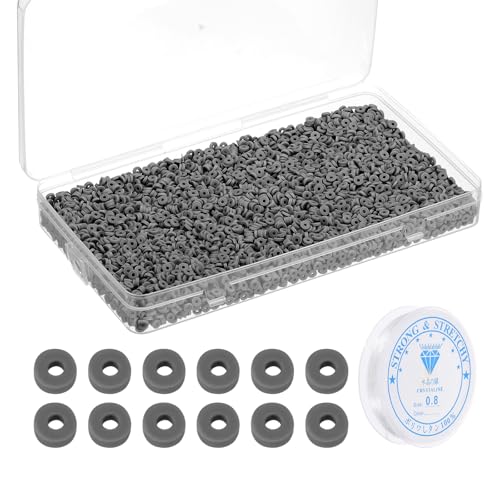 PATIKIL 4000 Stück Tonperlen Armband Bastelset, 4mm Flache Runde Polymer Clay Spacer Perlen Preppy Heishi Perlen Scheibe Freundschaftsschmuckherstellung, Schwarz von PATIKIL