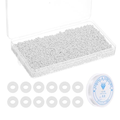 PATIKIL 4000 Stück Tonperlen Armband Bastelset, 4mm Flache Runde Polymer Clay Spacer Perlen Preppy Heishi Perlen Scheibe Freundschaftsschmuckherstellung, Weiß PATIKIL 4000 Stück Tonperlen Armband Bastelset, 4mm Flache Runde Polymer Clay Spacer Perlen Preppy Heishi Perlen Scheibe Freundschaftsschmuckherstellung, Weiß von PATIKIL