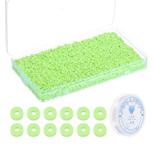PATIKIL 4000 Stück Tonperlen Armband Bastelset, 4mm Flache Runde Polymer Clay Spacer Perlen Preppy Heishi Scheibe Freundschaftsschmuckherstellung, Fluoreszierendes Grün PATIKIL 4000 Stück Tonperlen Armband Bastelset, 4mm Flache Runde Polymer Clay Spacer Perlen Preppy Heishi Scheibe Freundschaftsschmuckherstellung, Fluoreszierendes Grün von PATIKIL