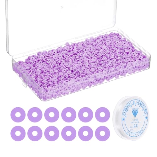 PATIKIL 4000 Stück Tonperlen Armband Bastelset, 6mm Flache Runde Polymer Clay Spacer Perlen Preppy Heishi Perlen Scheibe Freundschaftsschmuckherstellung, Helllila von PATIKIL