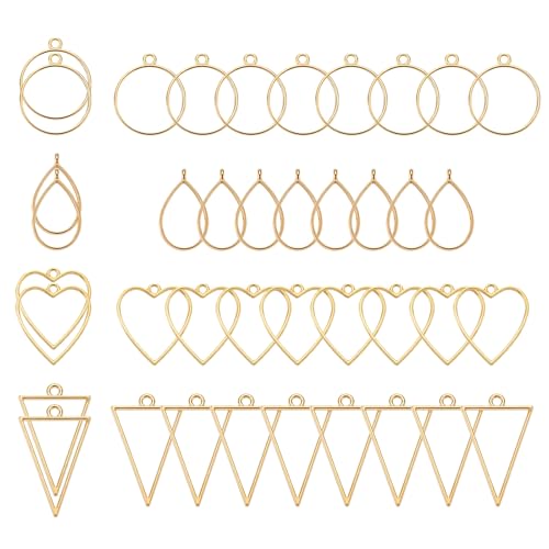 PATIKIL 40Stk Offene Lünetten Harz Lünetten Charm Anhänger Offene Rückseite Lünetten Legierung Hohl Rahmen Massenware für Harz Basteln Herstellen Gold Ton(4 Formen) von PATIKIL