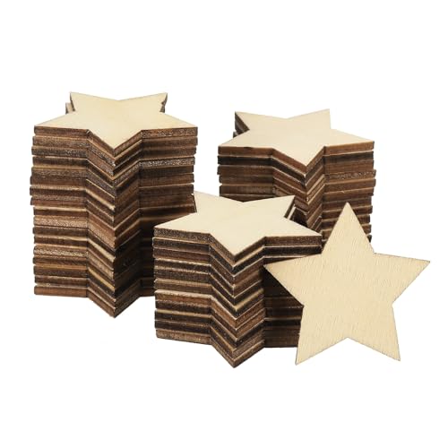 PATIKIL 40mm Holzsterne, 200er Packung Unvollendete Holzsterne Leerholz-Ausschnitte Verzierungen Naturholzstücke für Weihnachtsbastelprojekte von PATIKIL