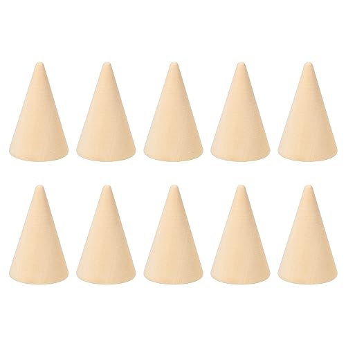 PATIKIL 40x25mm Natural Holz Kegel Ring Halter 10 Packung Finger Schmuck Anzeige Ständer Organizer Unbemalte Holzkegel für Heimwerker Handwerk Braun von PATIKIL