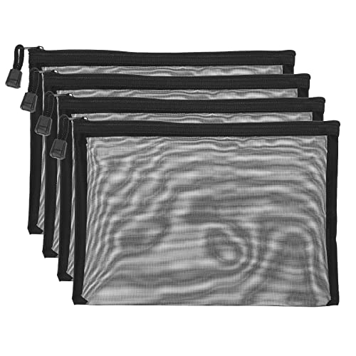 PATIKIL 4Pack Netz Kosmetiktaschen A5 Größe Bleistift Reisekoffer Nylon Kosmetik Beutel Reißverschluss Akten Geldbörse Tasche für Büro Schwarz PATIKIL 4Pack Netz Kosmetiktaschen A5 Größe Bleistift Reisekoffer Nylon Kosmetik Beutel Reißverschluss Akten Geldbörse Tasche für Büro Schwarz von PATIKIL