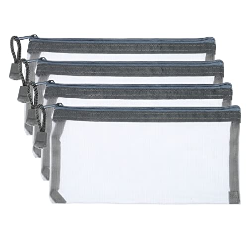 PATIKIL 4Pack Netz Kosmetiktaschen A6 Größe Bleistift Reisekoffer Nylon Kosmetik Beutel Reißverschluss Akten Geldbörse Tasche für Büro Grau PATIKIL 4Pack Netz Kosmetiktaschen A6 Größe Bleistift Reisekoffer Nylon Kosmetik Beutel Reißverschluss Akten Geldbörse Tasche für Büro Grau von PATIKIL