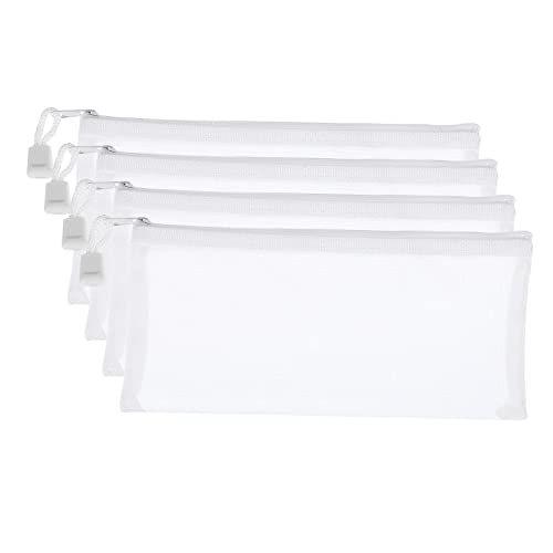 PATIKIL 4Pack Netz Kosmetiktaschen A6 Größe Bleistift Reisekoffer Nylon Kosmetik Beutel Reißverschluss Akten Geldbörse Tasche für Büro Weiß PATIKIL 4Pack Netz Kosmetiktaschen A6 Größe Bleistift Reisekoffer Nylon Kosmetik Beutel Reißverschluss Akten Geldbörse Tasche für Büro Weiß von PATIKIL
