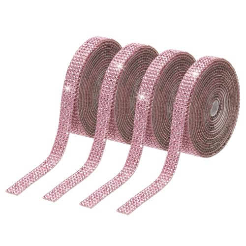 PATIKIL 4Roll Strassband, 0,35" Selbstklebende Kristall Strassstreifen, 4 Yard Harz Bling Diamant Aufkleber für DIY Basteln, Pink von PATIKIL