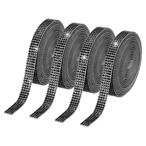 PATIKIL 4Roll Strassband, 0,35" Selbstklebende Kristall Strassstreifen, 4 Yard Harz Bling Diamant Aufkleber für DIY Basteln, Schwarz PATIKIL 4Roll Strassband, 0,35" Selbstklebende Kristall Strassstreifen, 4 Yard Harz Bling Diamant Aufkleber für DIY Basteln, Schwarz von PATIKIL