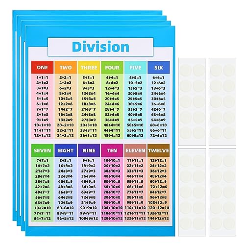 PATIKIL 4Stk Teilungsdiagramm 11x17 Teilungsdiagramm Poster Division Tische Tabelle Laminiert Groß Pädagogischen Mathe Plakate Bunt Klar Zubehör für Klassenzimmer Wand Arbeitszimmer Tisch von PATIKIL