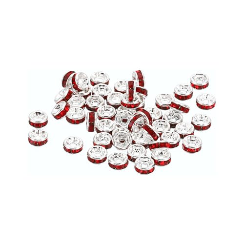 PATIKIL 4mm Abstandshalterperlen, 100 Stück Perlenabstandshalter Rondelle Abstandshalterperlen Strass Kleine runde Glasperlen Kristall für Schmuckherstellung Armbänder Halsketten DIY, Rot von PATIKIL