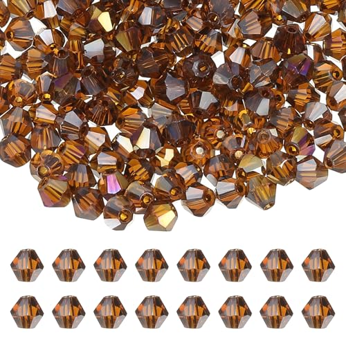 PATIKIL 4mm Bicone Crystal Beads, 400 Stk. Glas facettierte Bicone-Perlen lose Spacer-Perle für die Schmuckherstellung Armband Halskette Ohrringe, Bernstein von PATIKIL