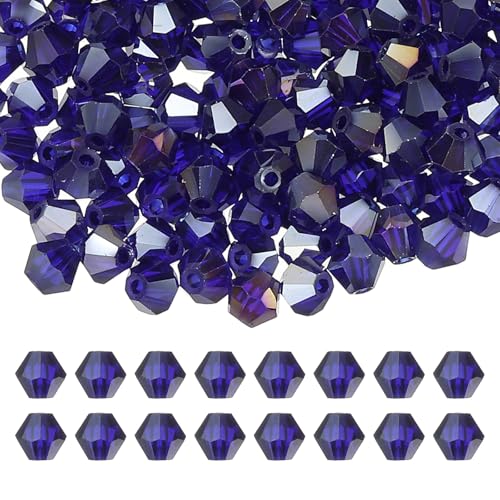 PATIKIL 4mm Bicone Kristallperlen, 400 Stück Glas facettierte Bicone Perlen lose Spacer Perle für Schmuckherstellung Armband Halskette Ohrringe, Dunkelblau von PATIKIL