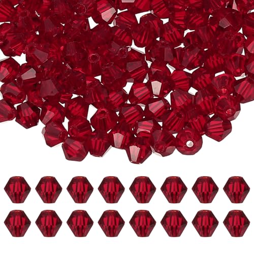 PATIKIL 4mm Bicone Kristallperlen, 400 Stück Glas facettierte Bicone Perlen lose Spacer Perle für Schmuckherstellung Armband Halskette Ohrringe, Rot von PATIKIL