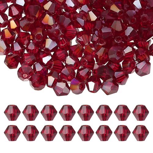 PATIKIL 4mm Bicone Kristallperlen, 400 Stück Glas facettierte Bicone Perlen lose Spacer Perle für die Schmuckherstellung Armband Halskette Ohrringe, Hellrot von PATIKIL