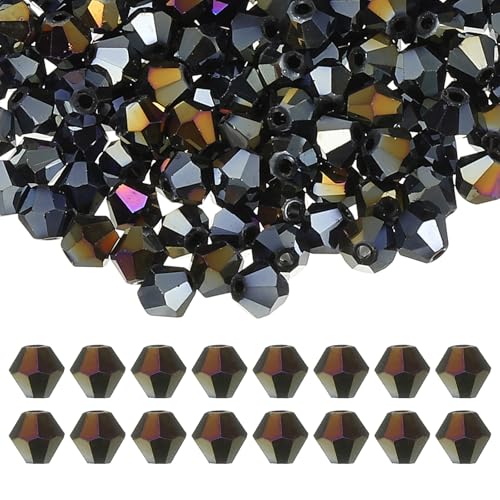 PATIKIL 4mm Bicone Kristallperlen, 400 Stück Glas facettierte Bicone Perlen lose Spacer für die Schmuckherstellung Armband Halskette Ohrringe, Dunkel Schwarz von PATIKIL