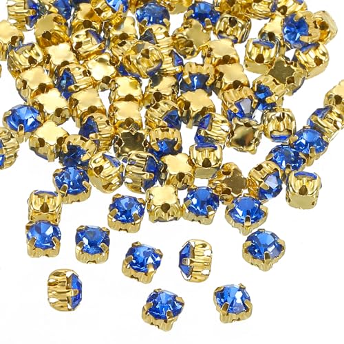 PATIKIL 4mm Kralle Aufnäh-Rhinestones Kristalle, 100 Stück Glas Metall Flachboden Basis Blumenkralle Edelsteine Handwerk Nähen für Schuhe Kleid Kleidung Nähgürtel Nähzubehör, Hellblau von PATIKIL