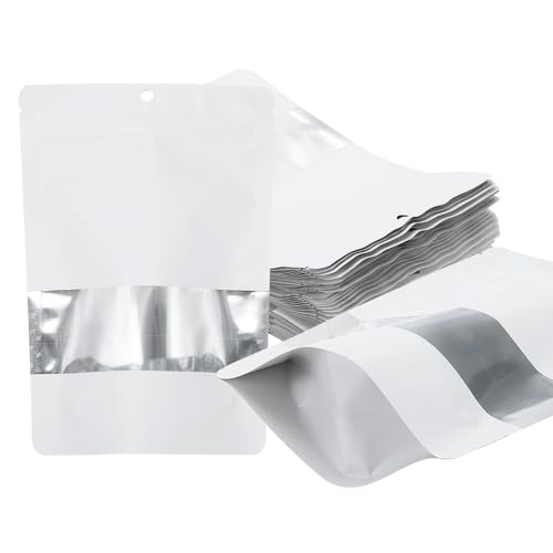 PATIKIL 5.51x7.87 Zoll Stand Up Pouch Beutel, 30er Pack Wiederverschließbare Matte Metallic Aluminiumfolie Beutel mit Klarsichtfenster und Reißverschluss von PATIKIL