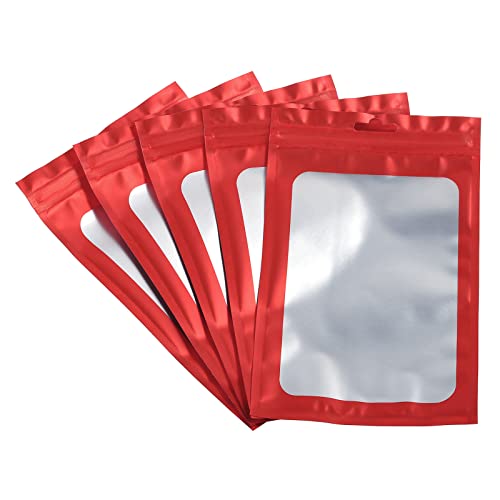 PATIKIL 50 Stück 7,9x4,7" Holografische Taschen, aluminisierte Kunststoff wiederverschließbare Aufbewahrungstaschen mit klarem Fenster für kleine Dinge, rot von PATIKIL
