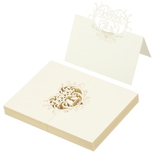 PATIKIL 50 Stück Hochzeit Tischkarten, Laser Cut Love Birds Tischplatzkarten Namenskarten für Tischdekoration Hochzeitsfeier Geburtstag Kommunion Taufe Feier, Beige von PATIKIL