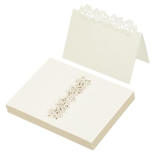 PATIKIL 50 Stück Hochzeit Tischkarten, Laser Cut Rose Tischplatzkarte Namenskarten für Tischdekoration Hochzeitsfeier Geburtstag Kommunion Taufe Feier, Beige von PATIKIL