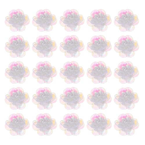 PATIKIL 50 Stück Pailletten Blumen Aufnäher, 0,8"/2cm Blumen Applikation mit Kristall Perlen zum Aufnähen auf Stoff Patch für Kleidung Schuhe Taschen Accessoire, Transparent von PATIKIL