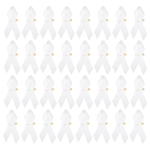 PATIKIL 50 Stück Weiße Polyesterband Satin Pins, Awareness Ribbon Satin mit Sicherheitsnadeln von PATIKIL