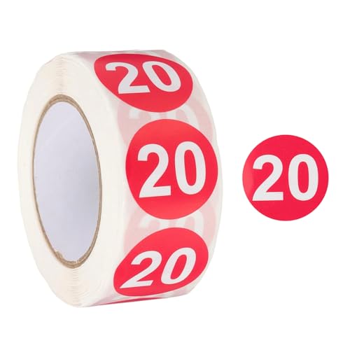 PATIKIL 500 Stück Runde Blatt Zahlen Aufkleber, 2.5 cm Selbstklebend Heimlagerung Etikett für Sortierung, Organisation zu Hause und im Büro(Aquarot, Nummer 20） von PATIKIL