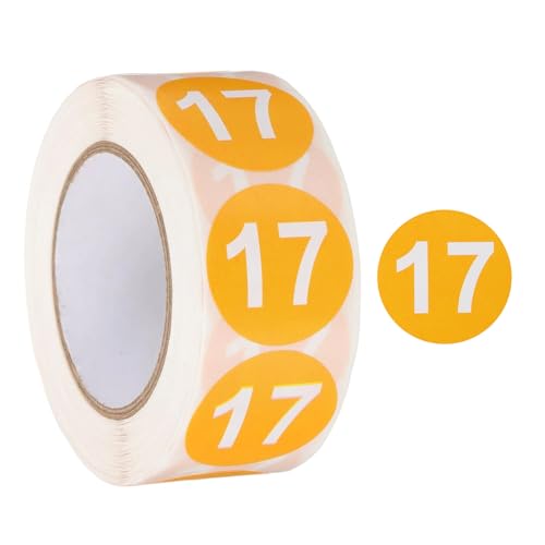 PATIKIL 500 Stück Runde Blatt Zahlen Aufkleber, 2.5 cm Selbstklebend Heimlagerung Etikett für Sortierung, Organisation zu Hause und im Büro(Orange, Nummer 17） von PATIKIL