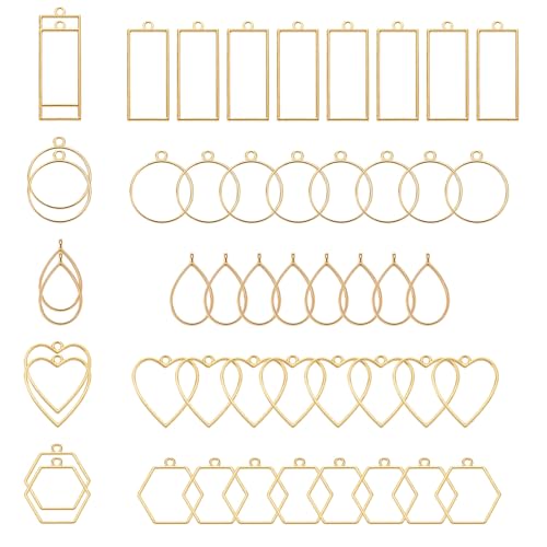 PATIKIL 50Stk Offene Lünetten Harz Lünetten Charm Anhänger Offene Rückseite Lünetten Legierung Hohl Rahmen Massenware für Harz Basteln Herstellen Gold Ton(5 Formen) von PATIKIL