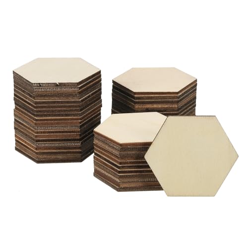 PATIKIL 50mm Holzstücke, 50er Packung Unvollendete Sechseckige Holzformen Leere Holzausschnitte Ornamente Natur für Weihnachtsbastelprojekte von PATIKIL