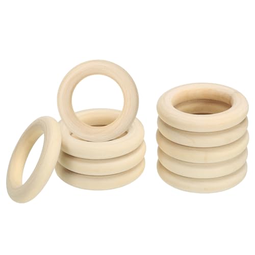 PATIKIL 55mm/2.2" Unbehandelte Holzringe, 10er Packung Natürliche Massivholzringe für DIY-Bastelprojekte, Holzfarbe von PATIKIL