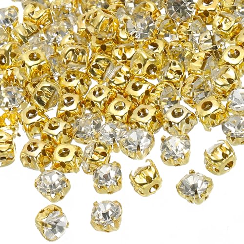 PATIKIL 5mm Kralle Aufnäh-Strasssteine, 100 Stück Glas Metall Flachboden Basis Blumenkralle Edelsteine Handwerk Nähen für Schuhe Kleid Kleidung Nähgürtel Nähzubehör, Weiß von PATIKIL