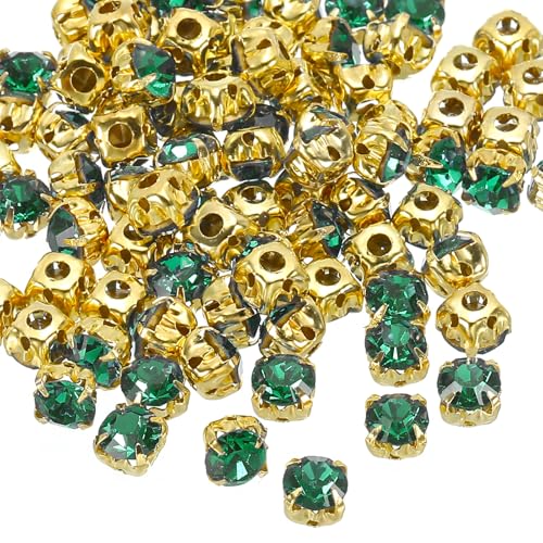 PATIKIL 5mm Kralle Aufnäh-Strasssteine, 100 Stück Glas Metall Flachboden Blumenkralle Edelsteine Handwerk Nähen für Schuhe Kleid Kleidung Nähgürtel Nähzubehör, Dunkelgrün von PATIKIL