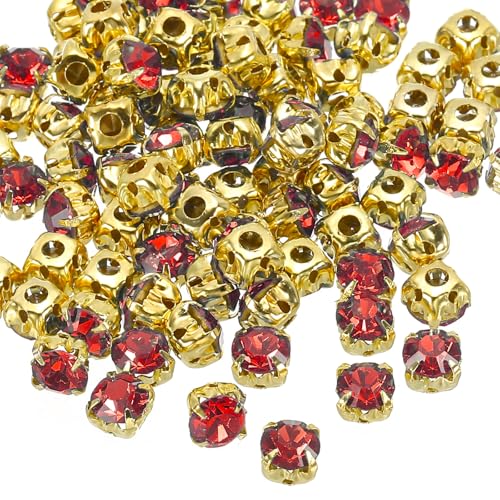 PATIKIL 5mm Kralle Aufnäh-Strasssteine, 100 Stück Glas Metall Flachboden Blumenkralle Edelsteine Handwerk Nähen für Schuhe Kleid Kleidung Nähgürtel Nähzubehör, Rot von PATIKIL