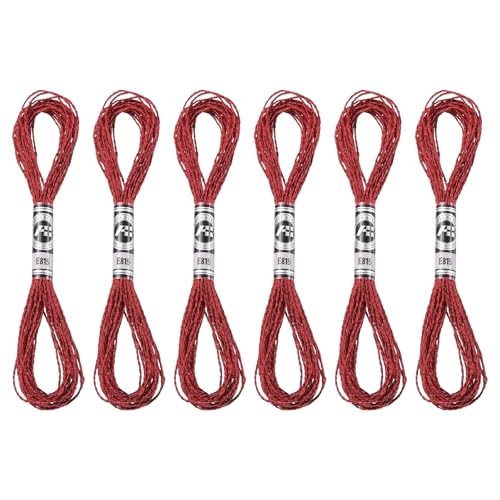 PATIKIL 6 Stränge Stickgarn, Metallic Stickfaden Nylonfäden Armbandfäden für Kreuzstich Handstickerei, Rot von PATIKIL