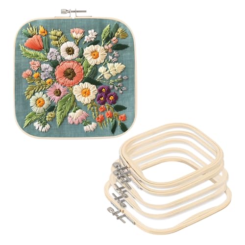 PATIKIL 6 Stück 3 Größen Bambus Stickrahmen Eckig Verstellbare Kreuzstich Stickrahmen Ring Stick Punch Needle Rahmen Stickständer für Embroidery Kreuzstich DIY Nähen Dekoration von PATIKIL