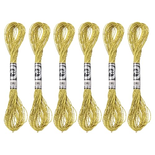 PATIKIL 6 Stück Stickgarn, je 8m, 12fädig, Metallic Kreuzstichgarn, Nylonfäden, Armbandfaden für Kreuzstich, Handstickerei, DIY-Handwerksprojekte, Goldton von PATIKIL