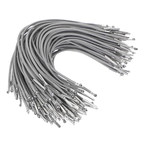 PATIKIL 6 Zoll Elastisches Stacheldraht, 50 Stück 2mm Schlaufe Stretch Rund Schnur mit Metallbarben Befestigungen für Hüte Masken Menüs Basteln Buch, Grau (16,5cm) von PATIKIL